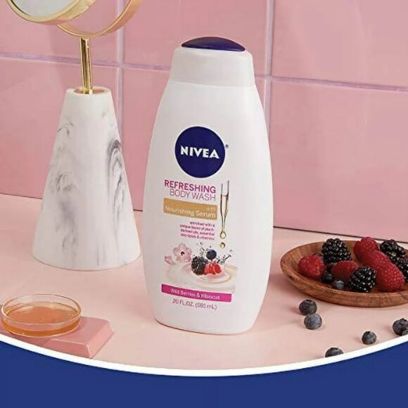 NEW 2 Nivea Refreshing wild berries & hibiscus with Nourishing Serum Body Washes - Picture 4 of 7